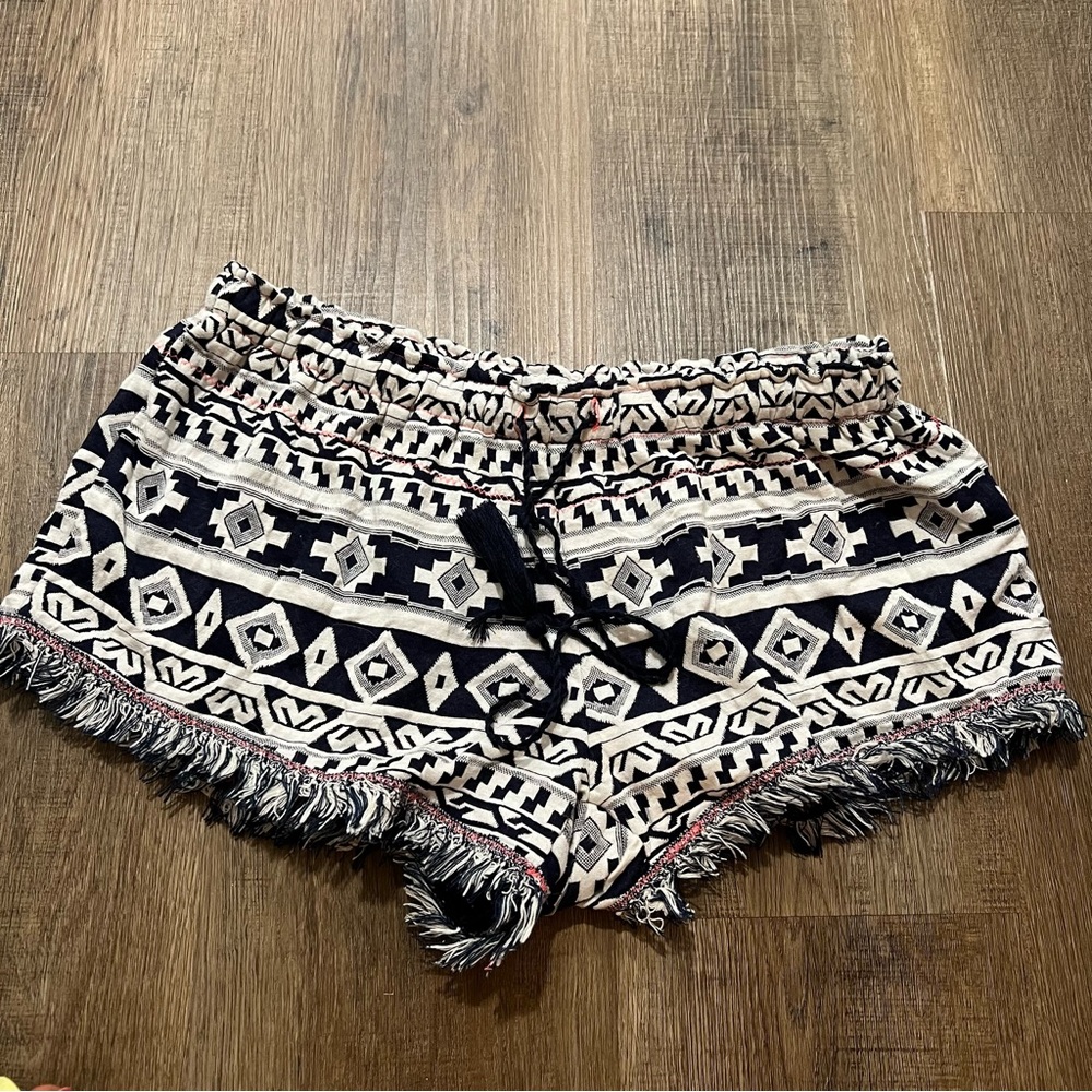Easel Navy Blue White Geometric Print Comfy Pull On Shorts Size M